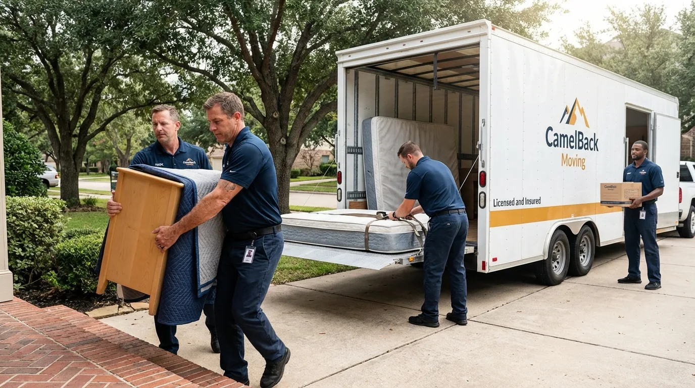 Crew loading residential truck for cross-state move from Council Bluffs, IA