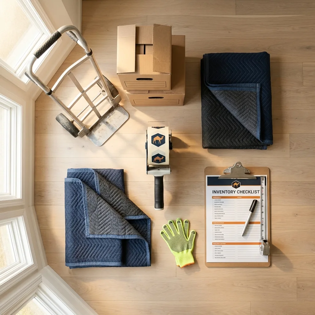 Professional moving supplies and packing materials layout for Council Bluffs residential relocations